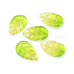 クリアガラスペンダント  葉  ツートン  緑黄  18x11x3mm  穴：1.2mm&nbsp;GLAA-H016-08H-10