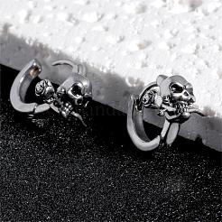 316 Stainless Steel Skull with Rose Hoop Earrings for Men Women&nbsp;EJEW-SZ0001-94