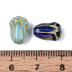 ガラスビーズ  チューリップ  ゴールドライン入り  ミックスカラー  11.5x8x5~5.5mm  穴：1mm&nbsp;LAMP-T021-72M
