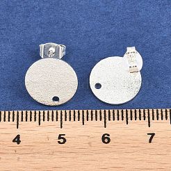 304ステンレススチールスタッドピアス金具  ピアスバックキャッチ＆ループ付き  テクスチャ  フラットラウンド  銀  12x1mm  穴：1.4mm  ピン：0.8mm&nbsp;STAS-Z021-C-01S