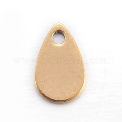 イオンプレーティング（ip）ステンレスチャーム  ティアドロップ  空白タグのスタンプ  ゴールドカラー  8x5x0.6mm  穴：1.2mm&nbsp;X-STAS-L211-02A-G