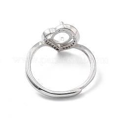 Adjustable Rhodium Plated 925 Sterling Silver Clear Cubic Zirconia Ring Components&nbsp;STER-C011-09P