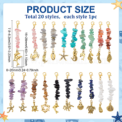 20Pcs Natural & Synthetic Gemstone Chips Pendant Decoration&nbsp;HJEW-PH02095