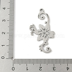 304ステンレスペンダント  花のチャーム  レーザー切断  変色防止  ステンレス鋼色  35.5x19x1.5mm  穴：1.8mm&nbsp;STAS-V016-22P