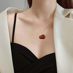 Red Dyed Natural White Jade & Cubic Zirconia Bunny Pendant Necklace&nbsp;JN1072A
