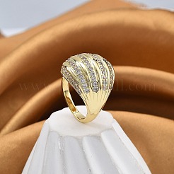 Rack Plating Brass Micro Pave Clear Cubic Zirconia Cuff Finger Rings for Women&nbsp;RJEW-M028-41G