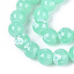 ペイントガラスビーズを焼く  ラウンド  ミディアムアクアマリン  8~8.5mm  穴：1~1.2mm&nbsp;X1-DGLA-N015-8mm-07