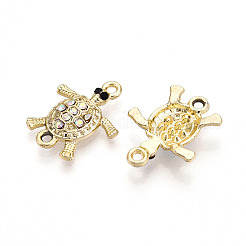 合金ラインストーンコネクタチャーム  ライトゴールド  カドミウムフリー＆鉛フリー  カメ  ミックスカラー  19x15x3mm  穴：1.6mm&nbsp;ALRI-T011-05
