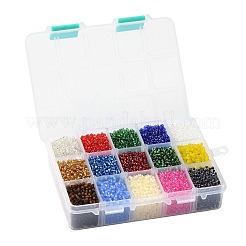 375g15色ガラスシードビーズ  透明色  ラウンド  ミックスカラー  8/0  3~4x2~3mm  穴：0.8~1mm  25 G /カラー&nbsp;SEED-JP0004-01-3mm