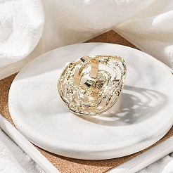 女性用ラウンド合金調節可能リング  プラスチック模造真珠付き  ライトゴールド  内径：18mm&nbsp;RJEW-B108-04KCG