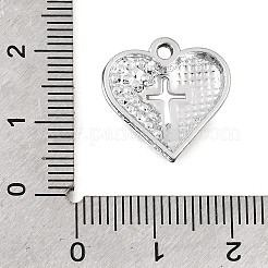 UVメッキ合金クリスタルラインストーンペンダント  ハートとクロスのチャーム  プラチナ  17.5x17x3mm  穴：1.6mm&nbsp;RB-CBAD37D-35P
