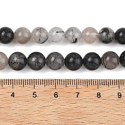 天然トルマリンクォーツ/ブラックルチルクォーツビーズ連売り  ラウンド  8mm  穴：1.2mm  約11個/連  2.95~3.15''（7.5~8センチメートル）&nbsp;G-D361-01A-8-9mm