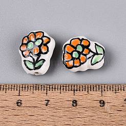 ハンドメイドの磁器セラミックビーズ  手描き  花  ファミーユスタイルバラ  オレンジ  15~17x13~14x6~7mm  穴：1.8~2mm&nbsp;PORC-Q005-08B