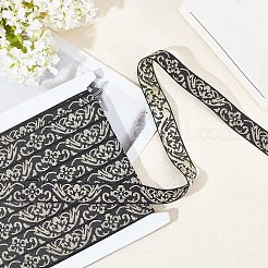 エスニック風刺繍ポリコットンリボン  ジャカードリボン  チロリアンリボン  花柄  服飾材料  ブラック  3/4インチ（20.5mm）  約20ヤード/カード&nbsp;OCOR-WH0066-22A