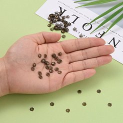 アイアン製ビーズキャップ  カドミウムフリー＆鉛フリー  花  マルチ花弁  アンティークブロンズ  6x1mm  穴：1mm  約450個/10g&nbsp;X-IFIN-R197-AB