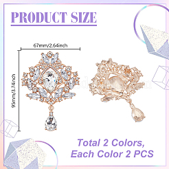 4Pcs 2 Colors Alloy Crystal Rhinestone Brooches for Clothes Backpack&nbsp;JEWB-GA0001-39