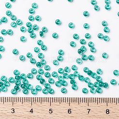 MIYUKIラウンドロカイユビーズ  日本製シードビーズ  （rr3742)ファンシーライニングティールグリーン  8/0  3mm  穴：1mm  約2111~2277個/50g&nbsp;SEED-X0055-RR3742
