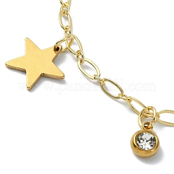 女性用304ステンレススチールアズキチェーンチャームブレスレット  月＆星  ゴールドカラー  7-1/4インチ（18.4cm）&nbsp;BJEW-JB11363