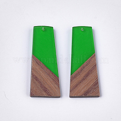 樹脂＆ウォールナットウッドペンダント  台形  グリーン  49~49.5x19~19.5x3.5mm  穴：2mm&nbsp;X-RESI-S358-83E