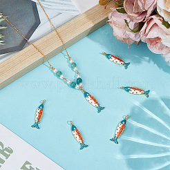 真鍮製エナメルペンダント6個  魚  丸カン付き  ゴールドカラー  30.5x9.5x4mm  穴：3.5mm&nbsp;KK-BC0015-64