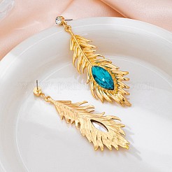 女性用合金ラインストーンスタッドピアス  羽  ゴールドカラー  70x25mm&nbsp;WG327FE-01