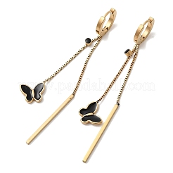 304 Stainless Steel Enamel Butterfly Tassel Hoop Earrings&nbsp;EJEW-G453-10G
