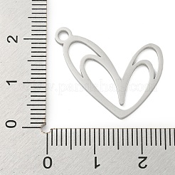 変色しない304ステンレススチールペンダント  レーザー切断  ハートチャーム  ステンレス鋼色  17x22x1mm  穴：2.5mm&nbsp;STAS-B056-12P