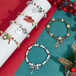 Diyのクリスマスブレスレット作りキット  ロンデル＆オーバル＆ストロベリーCCBプラスチック＆ポリマークレイラインストーン＆ガラスビーズを含む  ワード＆ツリー＆キャンディケイン合金ペンダント  ミックスカラー  275個/箱&nbsp;BJEW-SC0001-07