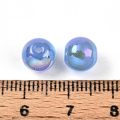 電気メッキパールガラスパールビーズ  虹色の  ラウンド  コーンフラワーブルー  8x7.5mm  穴：1.4~1.5mm  約692個/ポンド&nbsp;EGLA-T021-14B-06