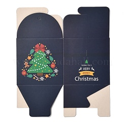 クリスマス折りたたみギフトボックス  透明な窓とリボン付き  ギフトラッピングバッグ  プレゼント用キャンディークッキー  クリスマスツリー模様  9x9x15cm&nbsp;CON-M007-01C