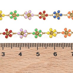 304 Stainless Steel Enamel Colorful Sunflower Link Chain Necklaces for Women&nbsp;NJEW-JN06104
