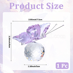 ガラスクリスタル蝶ディスプレイ装飾1個  家の装飾のための  ライラック  60x75mm&nbsp;LAMP-CN0001-01A