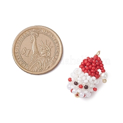 Imitated Pearl & Brass & Glass Seed Beaded Christmas Santa Claus Pendants&nbsp;PALLOY-MZ01023