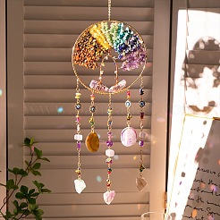 7 Chakra Natural & Synthetic Mixed Stone Chips Tree of Life Suncatchers&nbsp;HJEW-F027-17