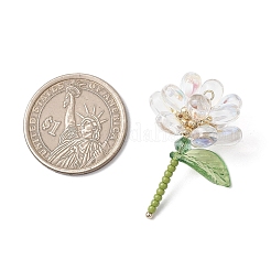 クリアガラスペンダント  花  パールガラスパールラウンドビーズと304ステンレススチールループ付き  ホワイト  36x29x24mm  穴：1.6mm&nbsp;PALLOY-MZ00732-01