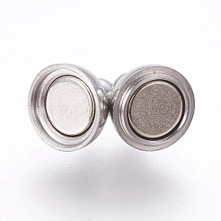 変色しない304ステンレススチール製マグネット留め具  ラウンド  ステンレス鋼色  10x6mm  穴：1mm&nbsp;X-STAS-K006-6mm-04C