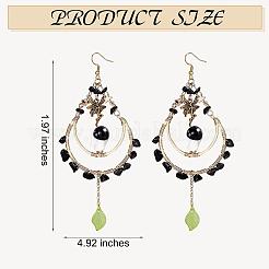 Natural Obsidian Chips Beaded Big Teardrop Dangle Earrings&nbsp;EJEW-SW00016-02