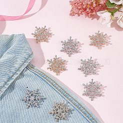 10個 2色クリスタルラインストーンクリスマススノーフレークブローチピン  女性用合金ラペルピン  プラチナ·ゴールデン  37x33x3mm  5個/カラー&nbsp;JEWB-GF0001-29
