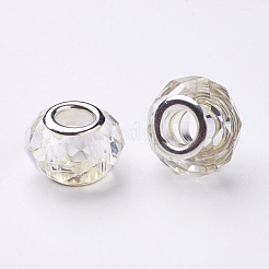 ガラスヨーロピアンビーズ  大穴ビーズ  多面カット  透明  シルバーカラーメッキの鉄芯付き  透明  10x13mm  穴：5mm&nbsp;X-GDA001-01
