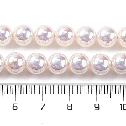 UV Plating Pearlized Glass Pearl Beads Strands&nbsp;GLAA-F128-01B-T02
