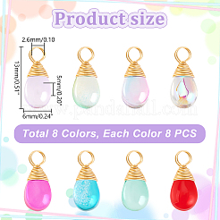 64Pcs 8 Color Copper Wired Glass Pendants&nbsp;PALLOY-AB00258