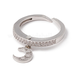 Clear Cubic Zirconia Moon Charm Open Cuff Ring&nbsp;RJEW-F124-02P