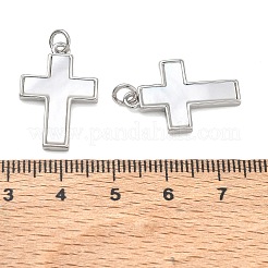 ラックメッキ真鍮と白い貝殻のペンダント  クロスチャーム  カドミウムフリー＆鉛フリー  プラチナ  23x15x2mm  穴：3.5mm&nbsp;SH-CBA6629-34P