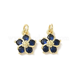 ブラスクリアキュービックジルコニアチャーム  長持ちメッキ  18KGP本金メッキ  花  ミックスカラー  12.5x10.5x4mm  穴：3.5mm  丸カン：5x0.75ミリ&nbsp;ZIRC-J025-29G-1