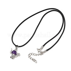 3Pcs Alloy & Natural Amethyst & Tiger Eye & Synthetic Blue Goldstone Pendant Waxed Cord Necklace&nbsp;NJEW-JN05440