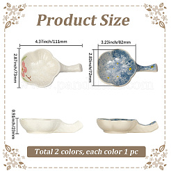 2個 2色花陶器インク皿  水彩絵の具を混ぜるパレット  ミックスカラー  111x73x23mm  1pc /カラー&nbsp;AJEW-GF0013-65