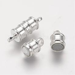 ループ付き真鍮製マグネットクラスプ  コラム  銀色のメッキ  17x6mm  穴：2mm&nbsp;KK-MC026-S