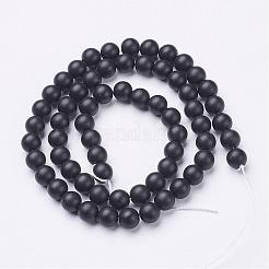 天然石黒瑪瑙ビーズ連売り  グレードA  フロストマット  ラウンド  染め＆加熱  6mm  穴：1mm  約63個/連  14.76インチ（37.5cm）&nbsp;G-D543-6mm