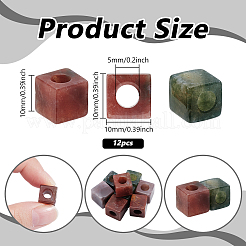 天然インディアンアゲートヨーロピアンビーズ12個  大穴ビーズ  キューブ  10x10x10mm  穴：5mm&nbsp;G-NB0005-88B