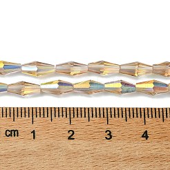 透明な電気メッキガラスビーズ  ABカラーメッキ  多面カット  双円錐形  バリーウッド  8x4mm  穴：0.8mm&nbsp;X1-GLAA-K064-05A-AB04
